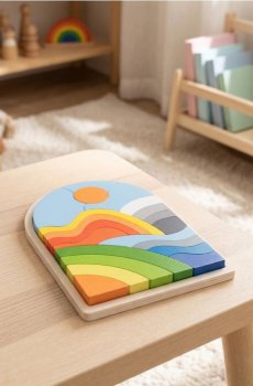 Пазл з мотивом веселки та пейзажу - різнобарвний