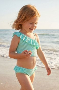 Двокомпонентний купальник з асиметричним вирізом і воланом - бірюзовий