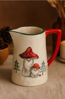 Різдвяний керамічний глечик з мотивом гномів і мухоморів - різнобарвний