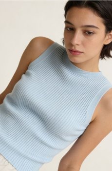 В’язаний топ без рукавів у рубчик - light blue