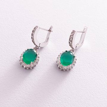 Серебряные серьги (хризопразы, фианиты) 121387 Серебряные серьги (хризопразы, фианиты) 121387