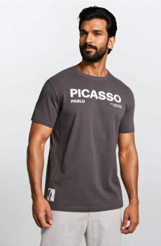 Бавовняна футболка з написом Picasso - темно-сірий