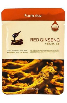 Тканевая маска для лица FarmStay Visible Difference Mask Sheet Red Ginseng с экстрактом красного женьшеня, 23 мл