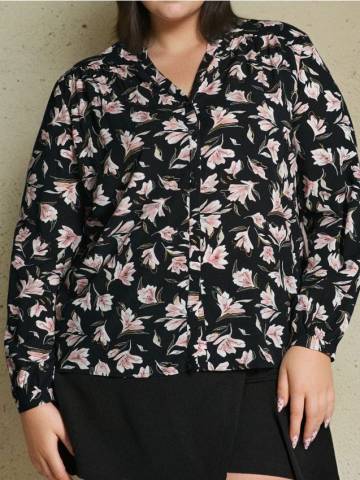 Віскозна сорочка з квітковим принтом - різнобарвний Віскозна сорочка з квітковим принтом - різнобарвний