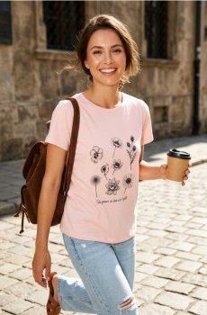 Бавовняна футболка з принтом - пастельний рожевий