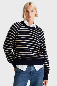 Женский темно-синий джемпер в полоску CO JERSEY BRANDED OVERSZD SWT LS Синий XS Tommy Hilfiger WW0WW44436