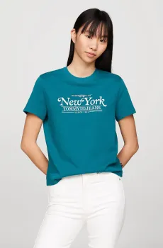 Женская бирюзовая футболка TJW REG VARSITY SPORT 1 TEE Бирюзовый XS Tommy Jeans DW0DW17826