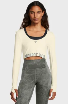 Женский бежевый лонгслив Pjt Rck W LG LS Workout Top Бежевый M Under Armour 1386443-273