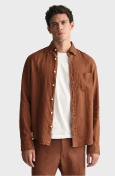 Мужская коричневая льняная рубашка REG GMNT DYED LINEN Коричневый M Gant 3240120