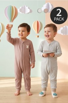 Набір бавовняних дитячих комбінезонів на блискавці 2 pack - кавовий