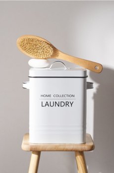 Металевий контейнер для пральних засобів з кришкою та ручкою - білий