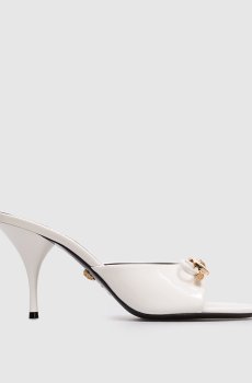 Белые кожаные лакированные мюли Opera Bow