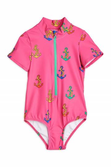 Детский слитный купальник Mini Rodini цвет розовый Детский слитный купальник Mini Rodini цвет розовый