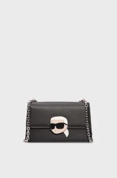 Женская черная кожаная сумка K IKONIK 2.0 LEATHER SHB LOCK Черный ONESIZE Karl Lagerfeld 240W3083
