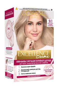 Крем-краска для волос LOreal Paris Excellence Creme с тройным уходом, 9.1 Очень светло-русый пепельный, 192 мл