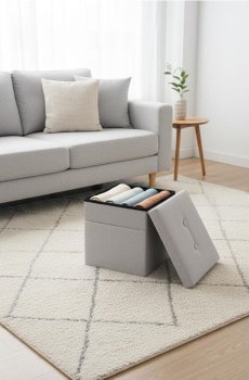 Пуф із функцією зберігання та бічною кишенею - чорний