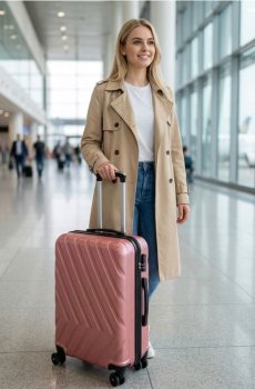 Жорстка дорожня валіза на колесах - пастельний рожевий