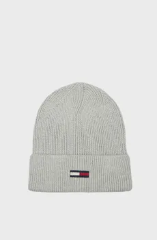 Женская серая шапка TJW ELONGATED FLAG BEANIE Серый ONESIZE Tommy Jeans AW0AW16777