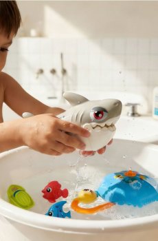 Набір іграшок для купання з акулою, рибками та човником - різнобарвний