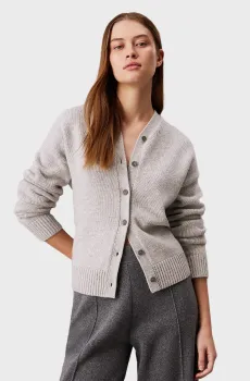 Женский серый шерстяной кардиган CASHMERE BLEND HIGH V-NECK Серый S Calvin Klein K20K207770