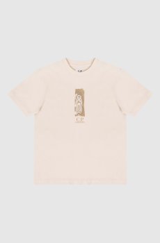 Детская бежевая футболка в принт