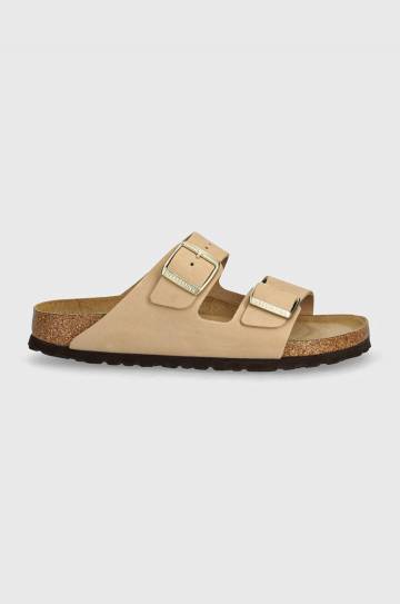 Шлепанцы из нубука Birkenstock Arizona SFB цвет бежевый 1019016 Шлепанцы из нубука Birkenstock Arizona SFB цвет бежевый 1019016