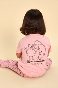 Бавовняна футболка з принтом на спині Mini Smiley® - пильно-рожевий