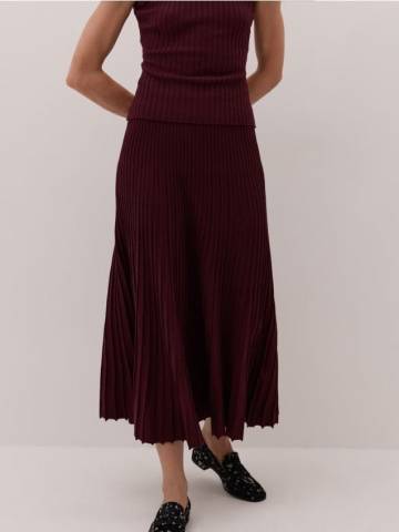 Reserved - Спідниця з трикотажу в рубчик - червоне дерево - TE792-93X