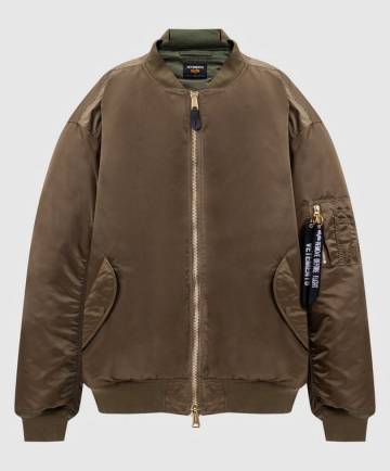 Двухсторонний бомбер цвета хаки с логотипом Двухсторонний бомбер цвета хаки с логотипом