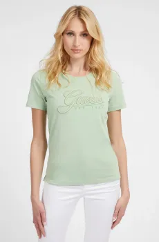 Женская зеленая футболка SS RN GUESS SCRIPT T Зеленый S Guess W3GI36.I3Z14