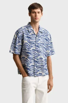 Мужская голубая рубашка с узором REL AOP CAMP COLLAR Голубой L Gant 3260040