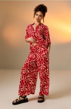 Віскозні штани широкого крою - червоний