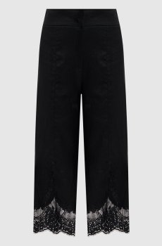 Черные брюки из льна с кружевом