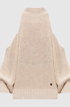 Бежевый джемпер с открытыми плечами