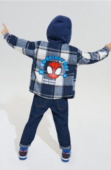Сорочкова куртка в клітинку з капюшоном Spider-Man - темно-синій