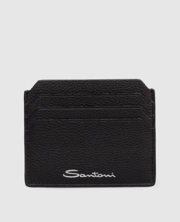 Черный кожаный картхолдер с логотипом