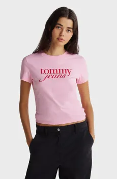 Женская розовая футболка TJW SLIM ESSENTIAL LOGO TEE EXT Розовый XS Tommy Jeans DW0DW19447