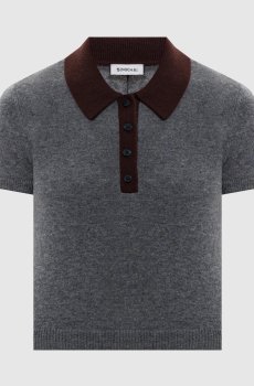 Серый топ из кашемира с воротником-поло
