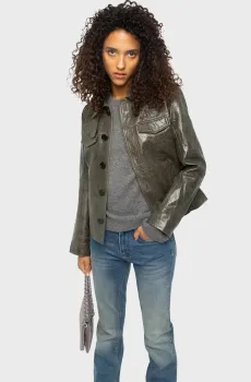 Женская серая кожаная куртка Veram Серый L ZADIG&VOLTAIRE RWOW01280_MEDIUM GREY
