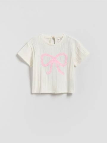 Reserved - Бавовняна футболка з вишивкою - кремовий - 572FT-01X