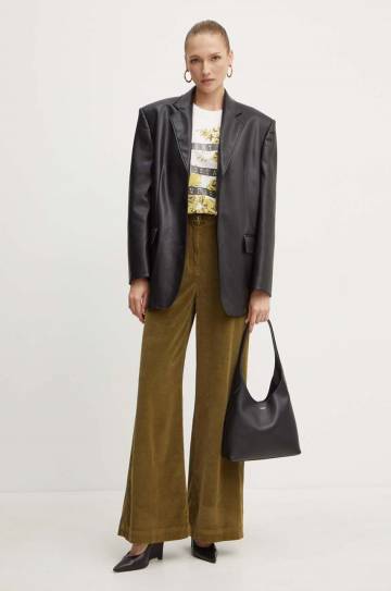Вельветовые брюки Pinko цвет зелёный широкие высокая посадка 103862 A20R Вельветовые брюки Pinko цвет зелёный широкие высокая посадка 103862 A20R
