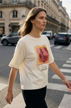 Бавовняна футболка з принтом - кремовий