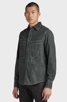 Мужская темно-серая джинсовая рубашка Серый S G-Star RAW D23009,D540