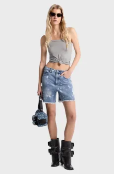Женские голубые джинсовые шорты с узором BOYFRIEND DENIM SHORT Голубой 40 Michael Kors MS59066HME