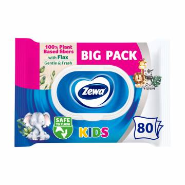 Влажная туалетная бумага Zewa Kids без аромата, 1-слойная, 80 шт Влажная туалетная бумага Zewa Kids без аромата, 1-слойная, 80 шт