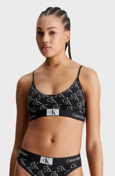 Женский черный бюстгальтер с узором UNLINED BRALETTE Черный XS Calvin Klein 000QF7216E