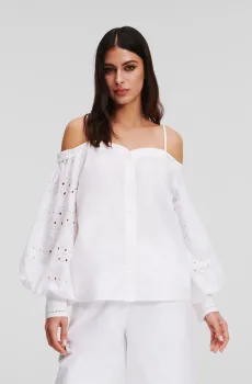 Женская белая блуза OFF SHOULDER EMBROIDERY Белый 42 Karl Lagerfeld 241W1608
