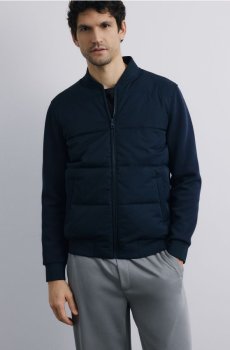 Reserved - Бомбер куртка з коміром-стійкою - темно-синій - 389HM-59X