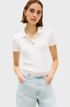 Женское белое поло GOLD BUTTON Белый S Tommy Hilfiger WW0WW49252