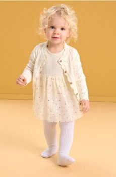 Дитяче боді-сукня з тюлевою спідничкою в горошок - кремовий